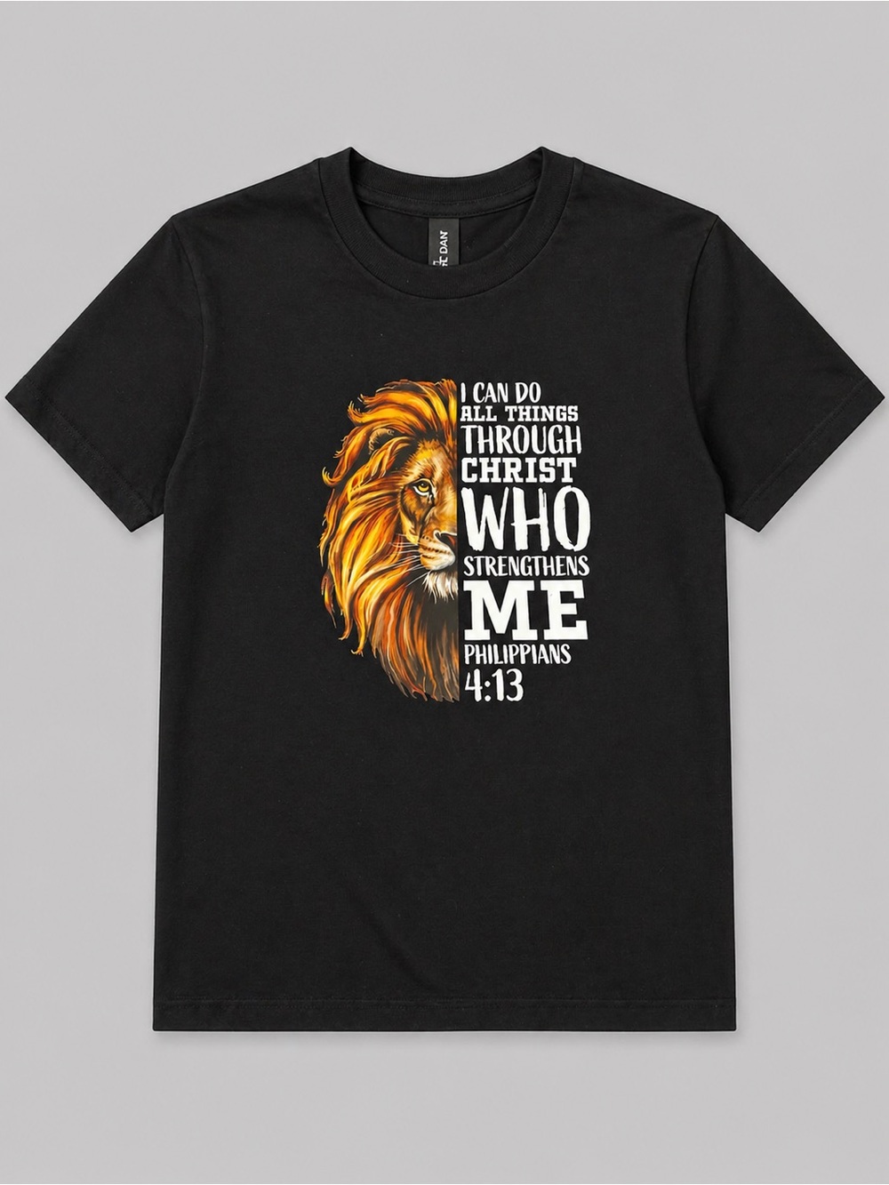 Black Christian Lion Graphic Tee - Philippians 4:13